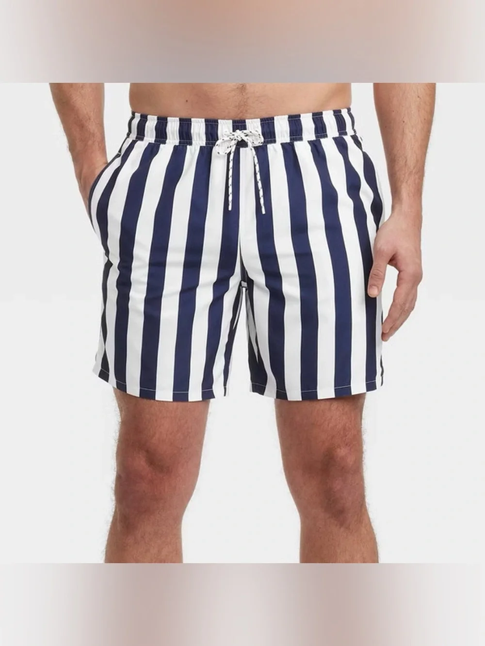 Goodfellow 7” Swim Trunks Navy Blue & White Stripe with Liner NWT
